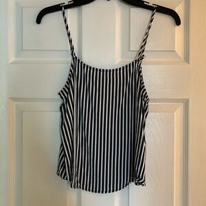 Navy and white striped cropped tank top